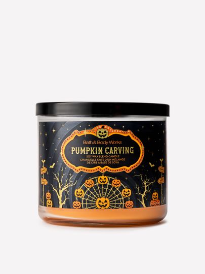 Vonná svíčka Bath & Body Works Pumpkin Carving ve skleněné nádobě s černým víčkem