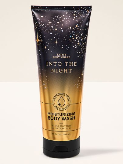 Hydratační sprchový gel Bath & Body Works Into the Night v černo‑zlaté tubě, 295 ml.