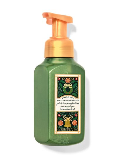 Zielone mydło do rąk w piance „Winter Citrus Wreath” z motywem wieńca z cytrusów. Bath & Body Works.
