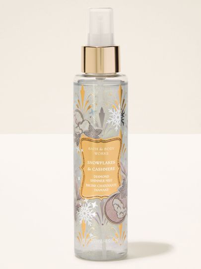 Tělová parfémová mlha Snowflakes & Cashmere Bath & Body Works s třpytivými částečkami