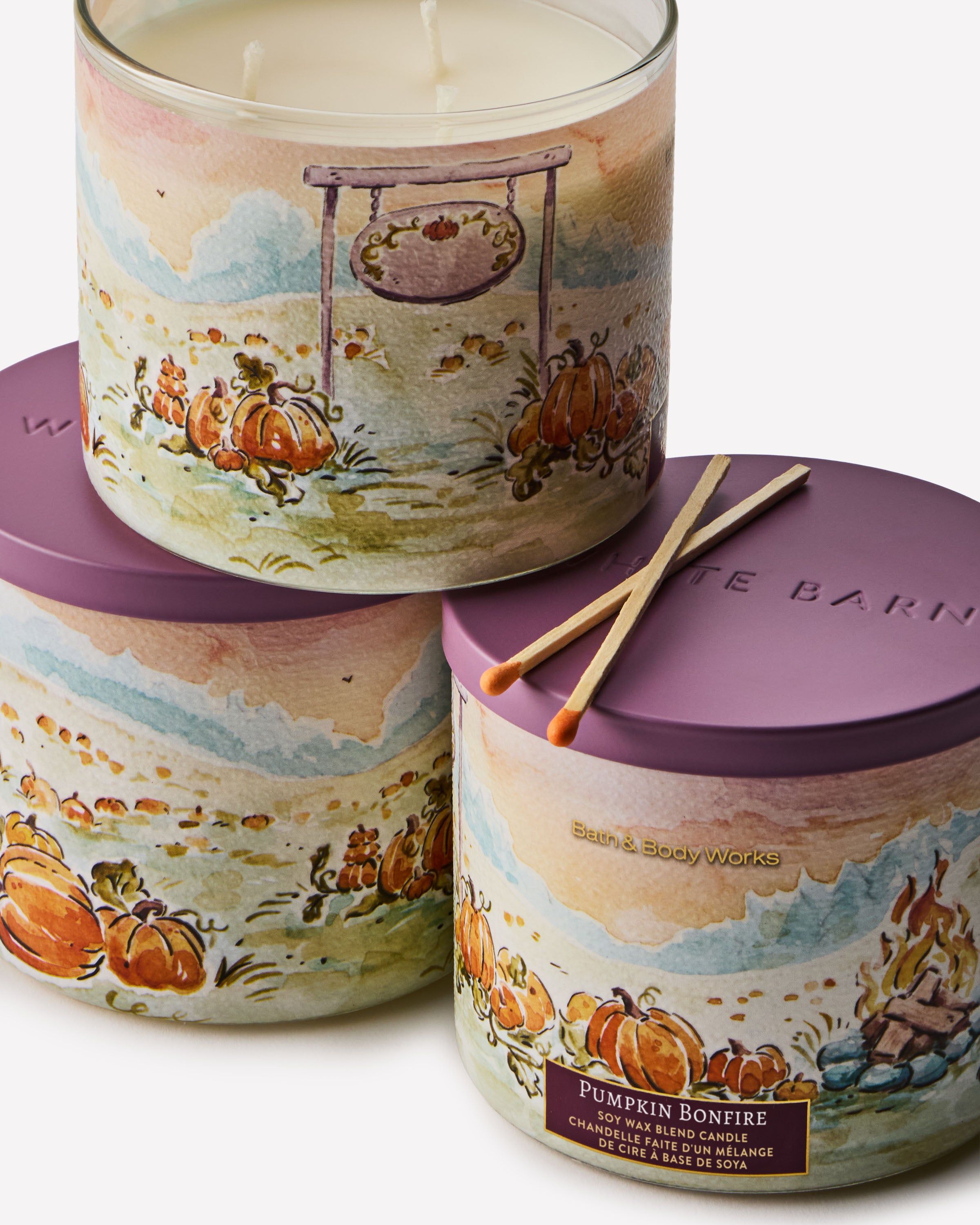 Vonná svíčka Bath & Body Works Pumpkin Bonfire ze směsi sójového vosku, 3 knoty