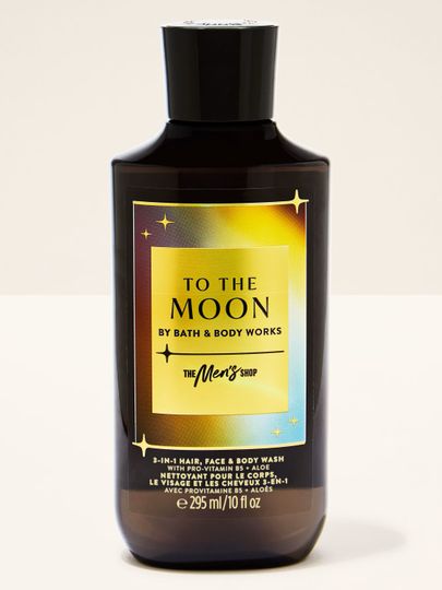 Ciemny żel do mycia ciała, twarzy i włosów "To the Moon" z holograficzną etykietą. Bath & Body Works.