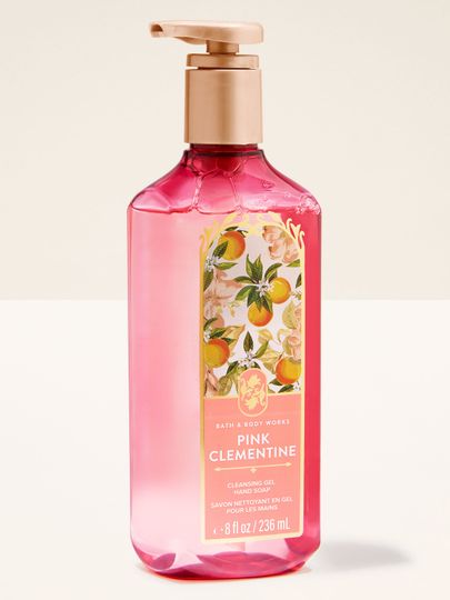 Bath & Body Works Pink Clementine – růžové gelové mýdlo na ruce s klementinkami a zlatou pumpičkou.