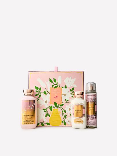 Dárková sada Sparkling Toast Bath & Body Works s produkty a ozdobnou krabičkou