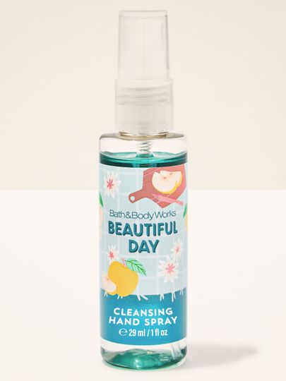 Beautiful Day – tyrkysový sprej na ruce Bath & Body Works s ovocnou etiketou a svěžím barevným designem