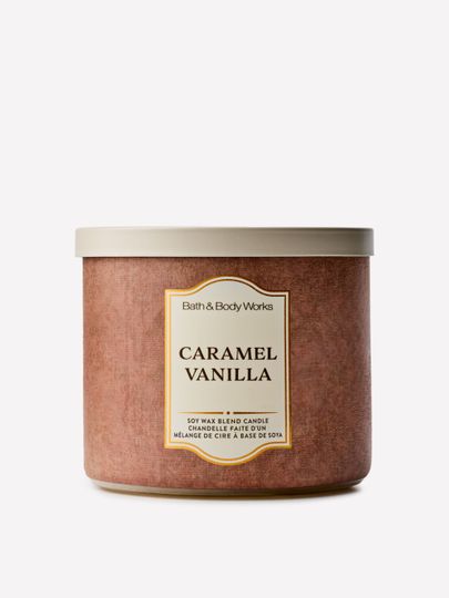 Vonná svíčka Bath & Body Works Caramel Vanilla ze směsi sójového vosku, 3 knoty