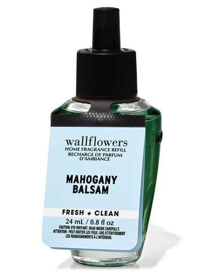 Wkład do wtyczki zapachowej „Mahogany Balsam” o pojemności 24 ml, Bath & Body Works.