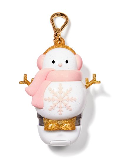 Pouzdro na čisticí gel na ruce PocketBac Bath & Body Works s třpytivým sněhulákem a růžovou šálou