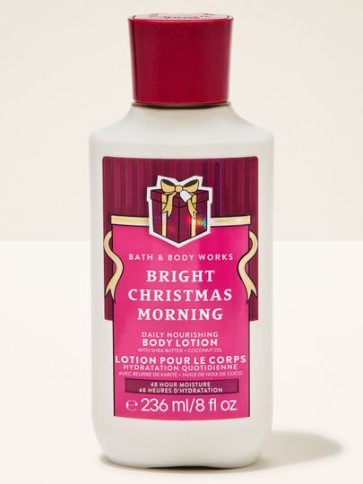 Tělové mléko Bright Christmas Morning Bath & Body Works s růžovou sváteční etiketou