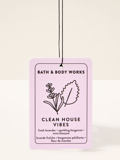 Závěsná vůně Bath & Body Works Clean House Vibes s pastelovým štítkem a rostlinným motiv