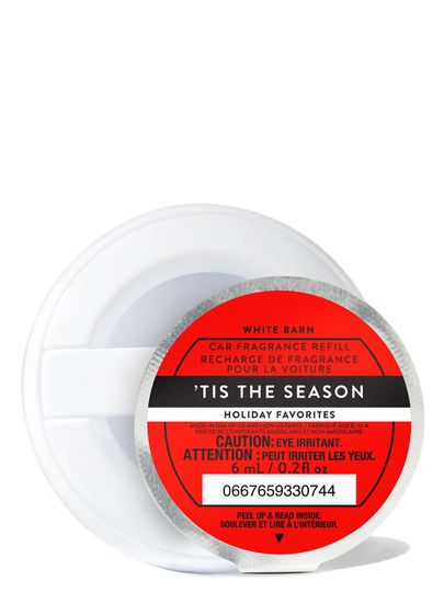 Świąteczny wkład do odświeżacza samochodowego "Tis The Season" z czerwoną etykietą, Bath & Body Works.