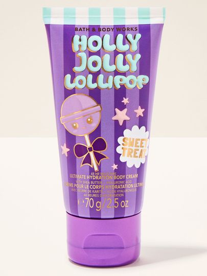 Tělový krém Holly Jolly Lollipop Bath & Body Works s motivem lízátka, hvězd a mašle