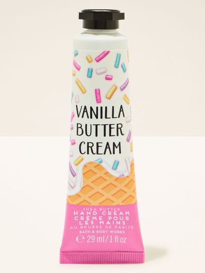 Krém na ruce Bath & Body Works Vanilla Butter Cream v barevné tubě, 29 ml.