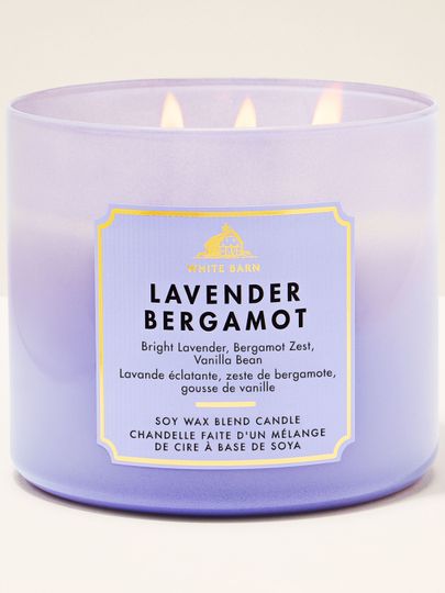 Vonná svíčka White Barn Lavender Bergamot ze směsi sójového vosku, 3 knoty