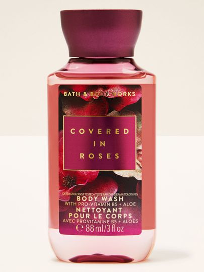 Mini gel Covered in Roses Bath & Body Works – růžová vůně v elegantní růžové lahvi.