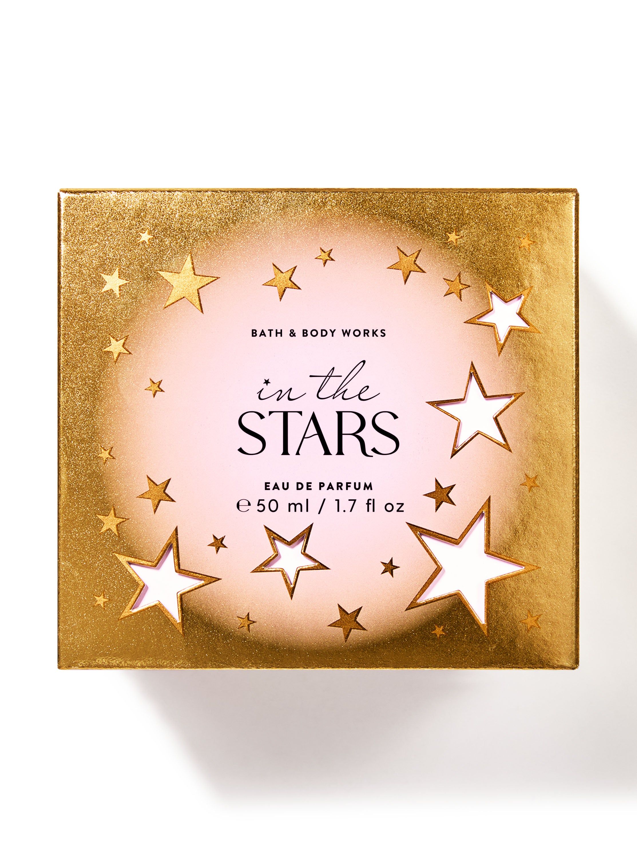 Woda perfumowana „In the Stars” o pojemności 50 ml, w ozdobnym pudełku ze złotymi gwiazdkami, Bath & Body Works.
