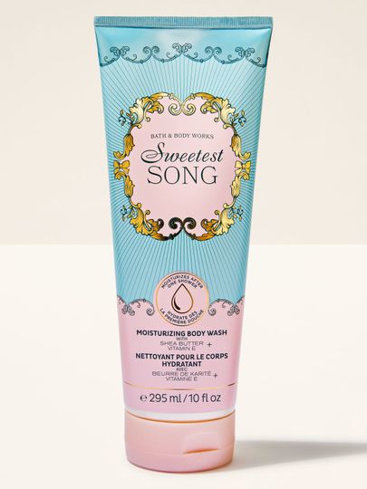 Bath & Body Works Sweetest Song – hydratační sprchový gel v růžovo‑tyrkysové tubě.