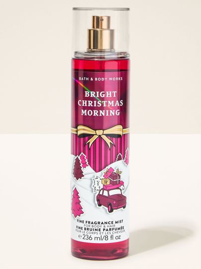 Tělová parfémová mlha Bright Christmas Morning Bath & Body Works s motivem dárků a zasněženého auta