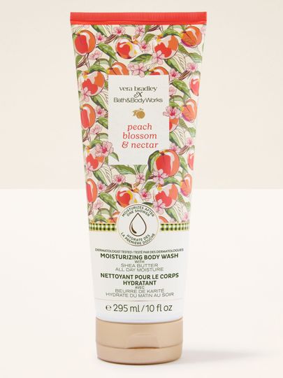 Bath & Body Works Peach Blossom & Nectar – hydratační sprchový gel v tubě s broskvově‑květinovým motivem.