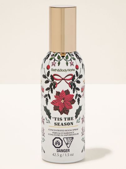 Vonný sprej do interiéru ’Tis the Season Bath & Body Works s motivem cesmíny a poinsettie