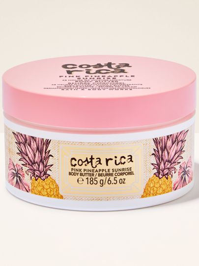 Tělové máslo Bath & Body Works Costa Rica Pink Pineapple Sunrise s ananasovým motivem.