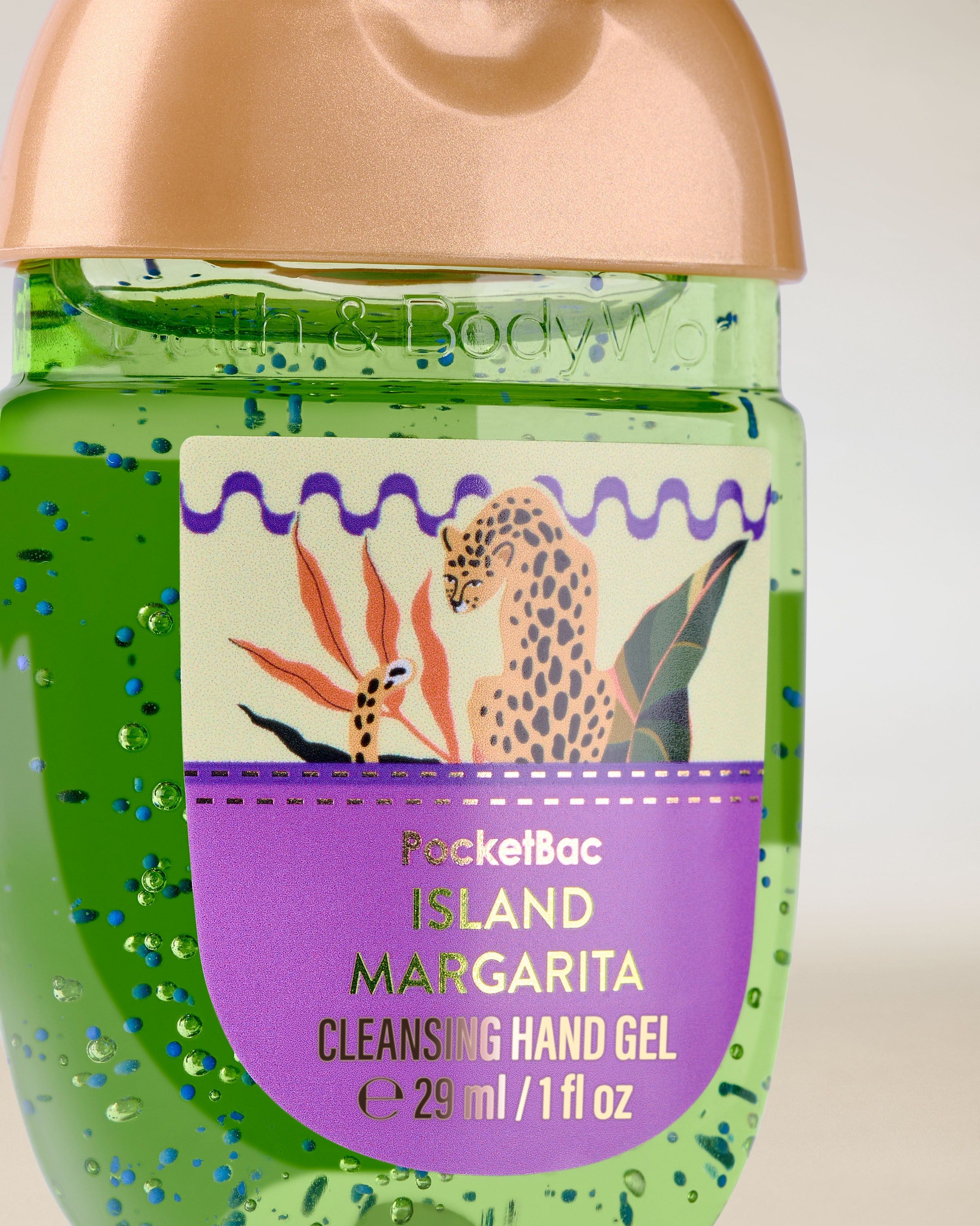 PocketBac Island Margarita Bath & Body Works se zeleným gelem a barevnou etiketou.