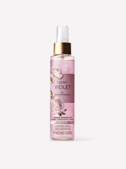 Třpytivá tělová parfémová mlha Very Violet Bath & Body Works s jemnými třpytkami