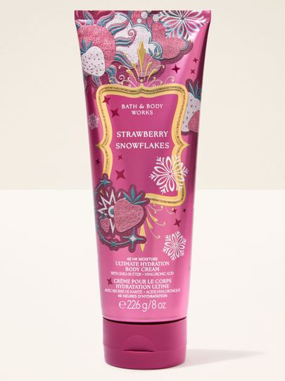 Tělový krém Strawberry Snowflakes Bath & Body Works s motivem jahod a sněhových vloček