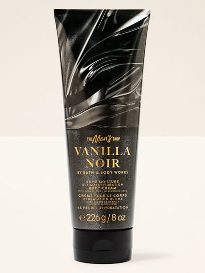 Tělový krém Bath&Body Works Vanilla Noir. Velká, černá tuba s béžovými nápisy.