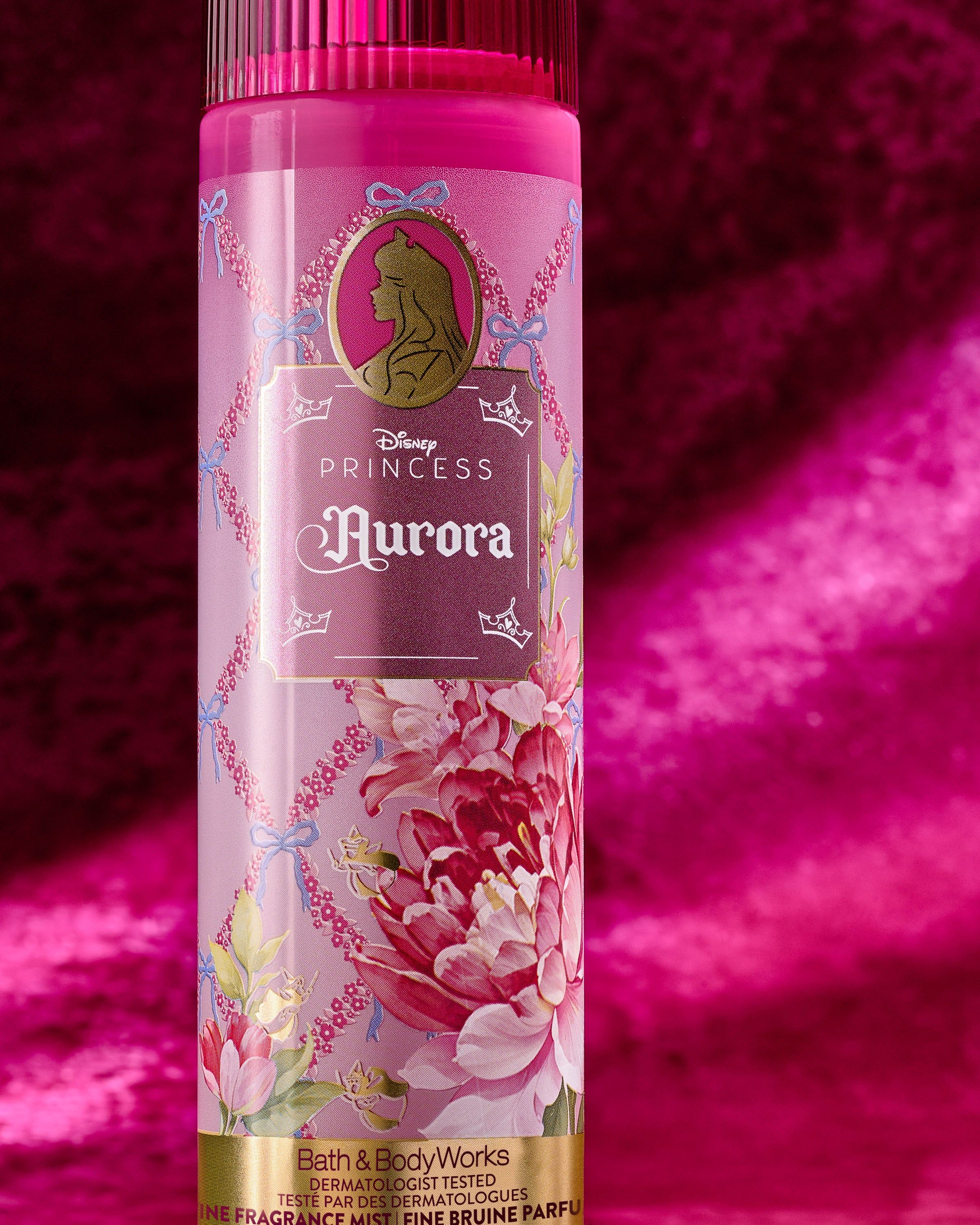Vonná mlha Aurora Disney Princess – růžový květinový design a lehká pohádková svěžest.