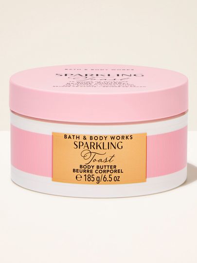 Tělové máslo Sparkling Toast Bath & Body Works v růžové dóze se zlatou etiketou
