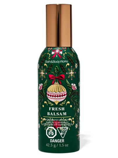 Vonný sprej do interiéru Fresh Balsam Bath & Body Works s motivem cesmíny a vánoční ozdoby