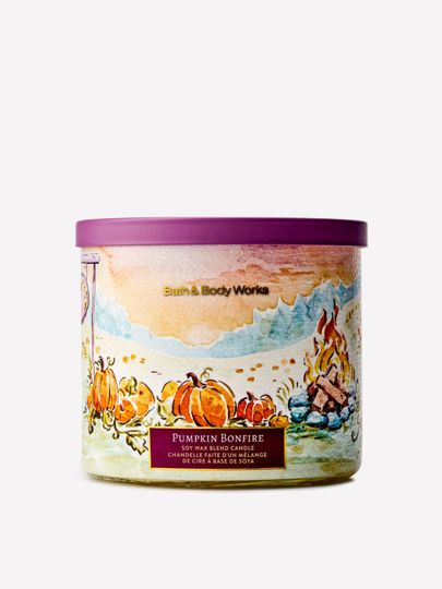 Vonná svíčka Bath & Body Works Pumpkin Bonfire ze směsi sójového vosku, 3 knoty