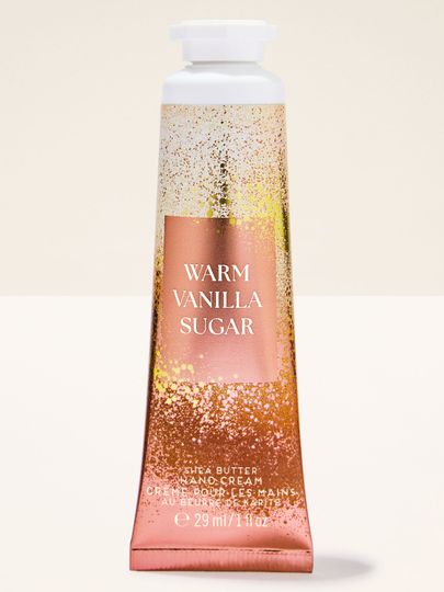 Krém na ruce Bath & Body Works Warm Vanilla Sugar ve zlaté vanilkové tubě, 29 ml.