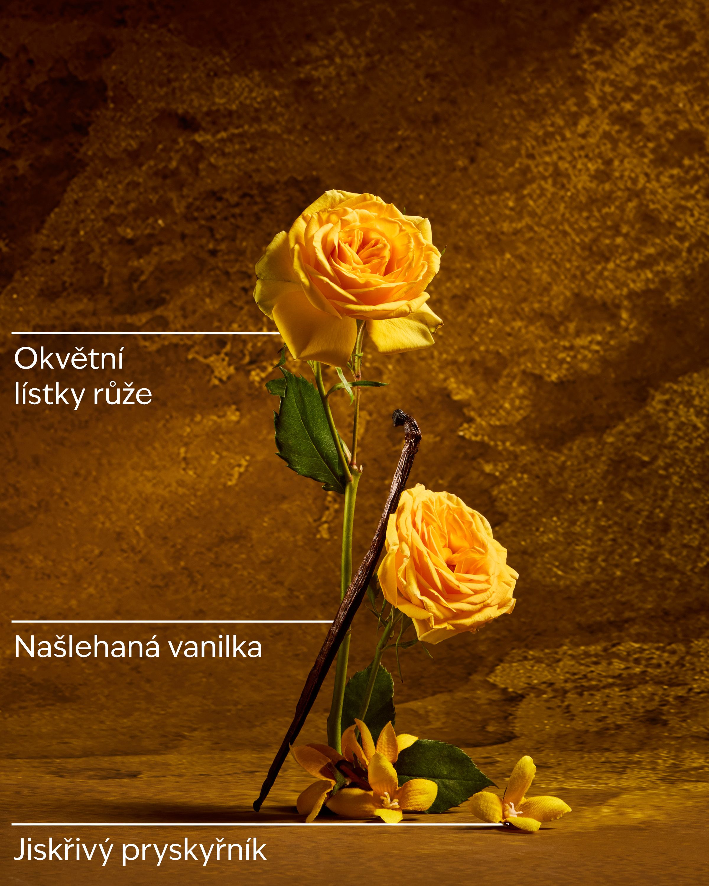 Tříknotová svíčka Belle ve zlatém designu s barokními prvky a ikonami Disney Princess.