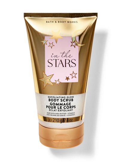 Złoty peeling do ciała z brokatem, z motywem gwiazd i księżyca. Bath & Body Works.