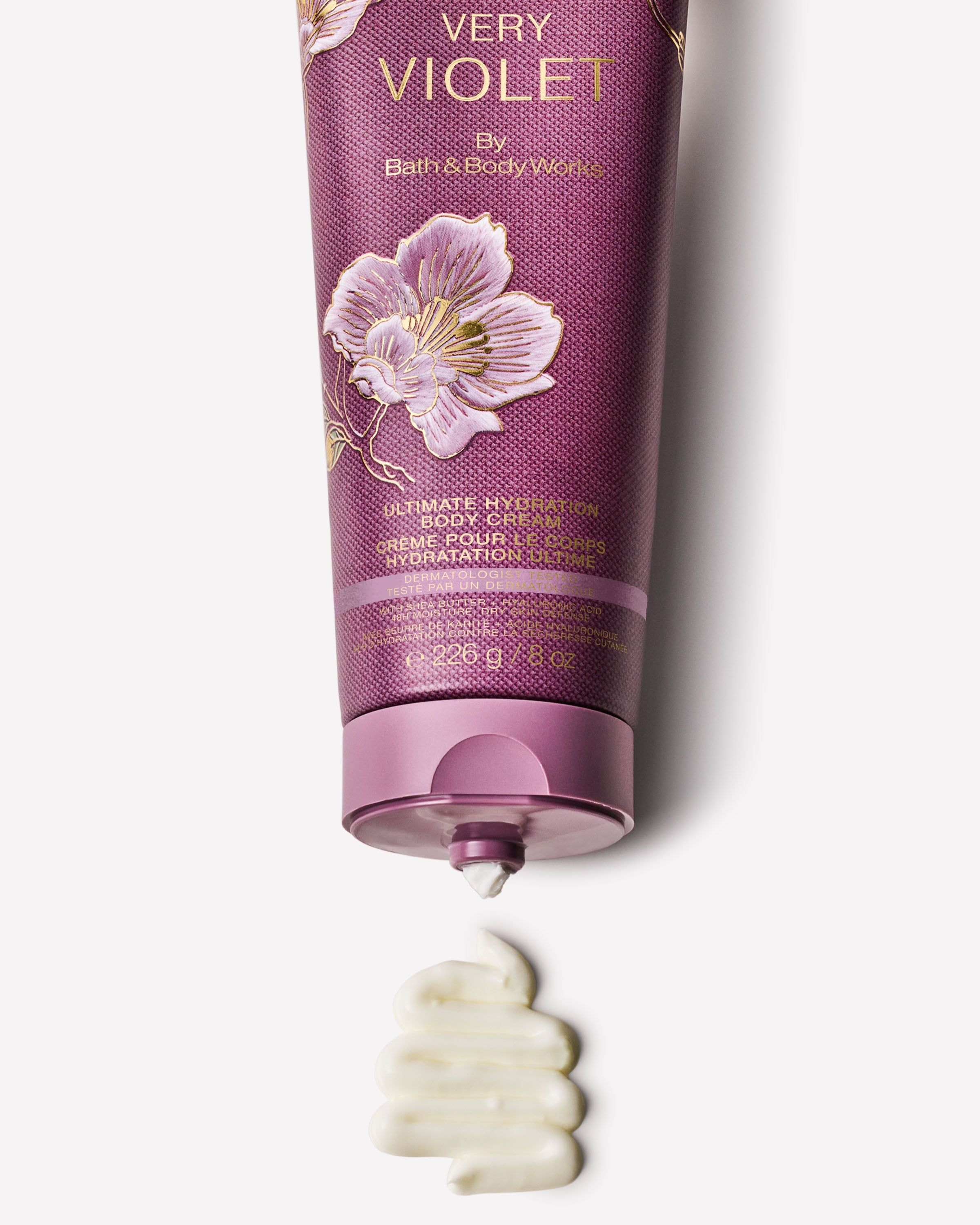 Tělový krém Very Violet Bath & Body Works s květinovým motivem fialek