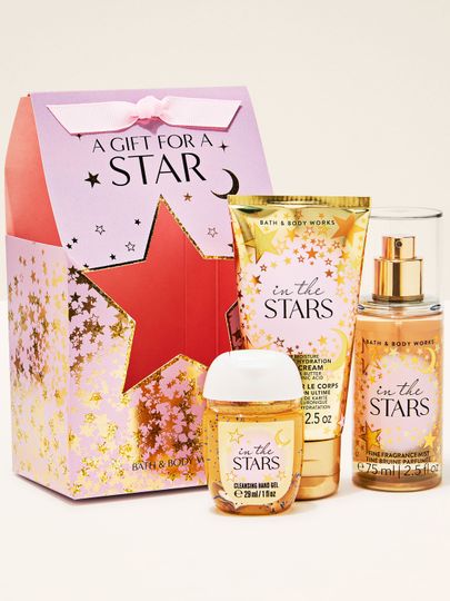 Dárkový set In the Stars od Bath & Body Works v hvězdném balení – sprej, krém a gel 29–75 ml.