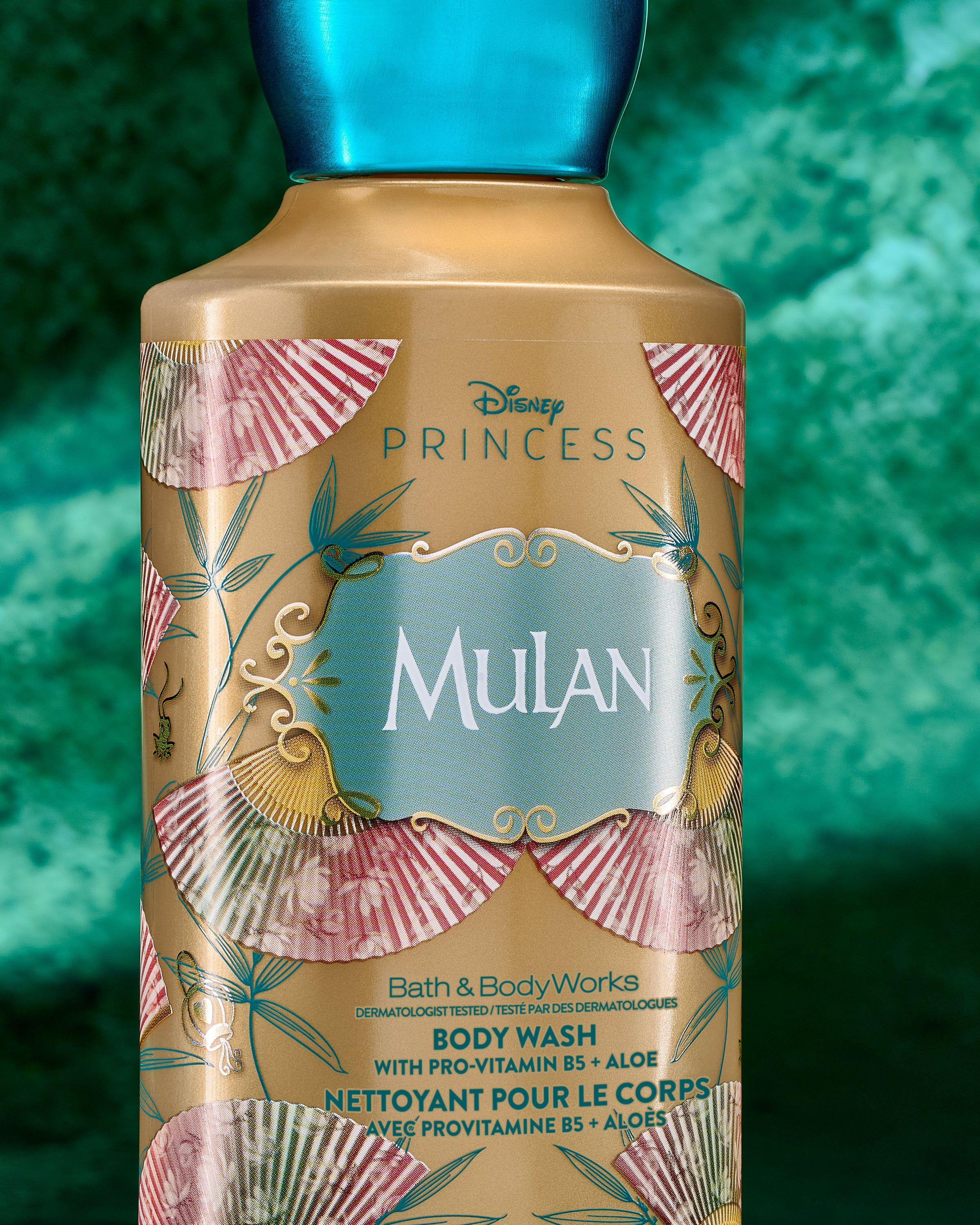 Sprchový gel Mulan v dekorativní lahvi inspirované motivy kolekce Disney Princess.