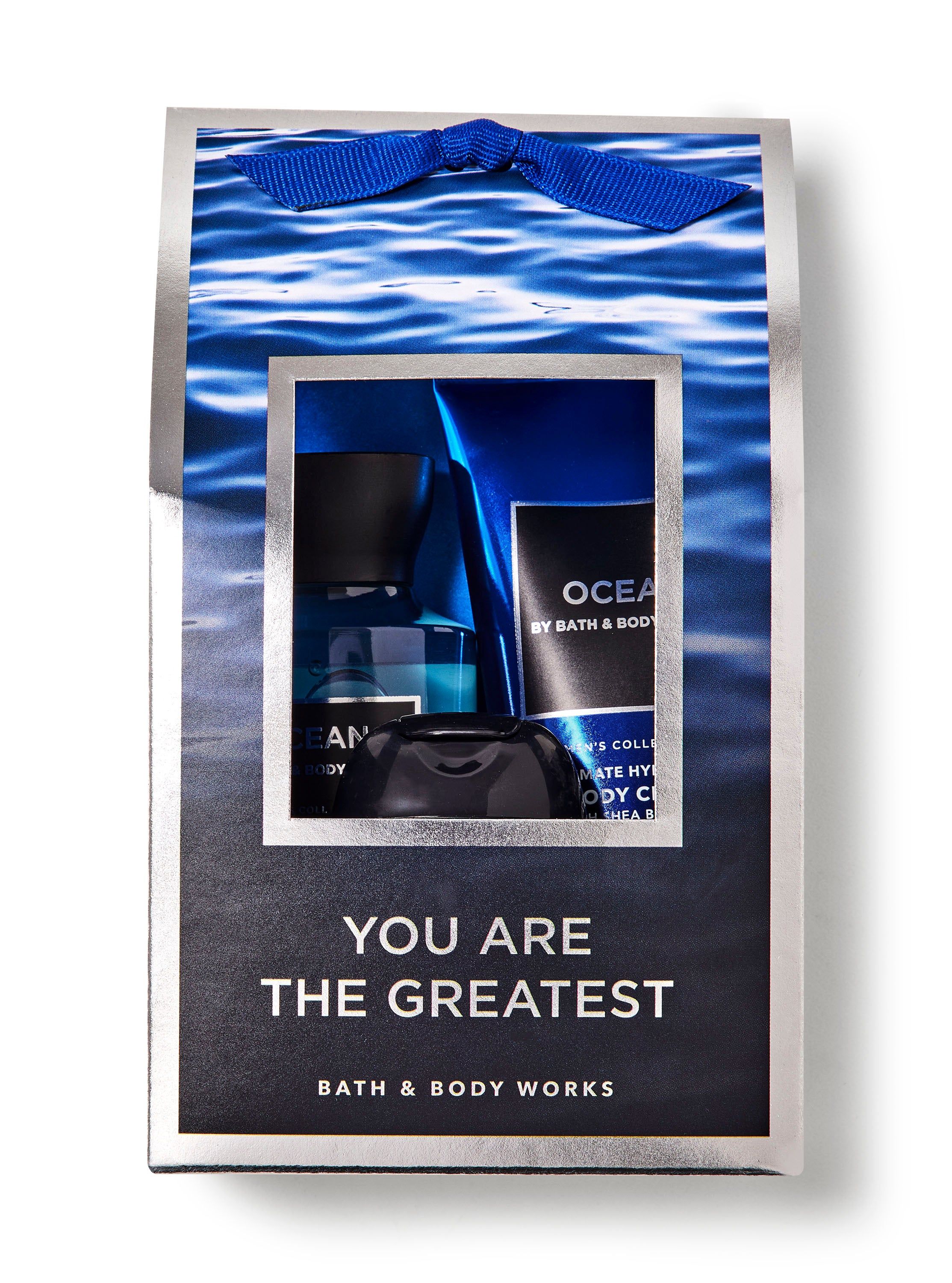 Dárkový set Bath & Body Works Ocean pro něj: gel, lotion, PocketBac a dárková krabička.