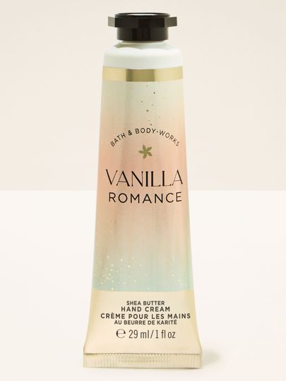 Krém na ruce Bath & Body Works Vanilla Romance v pastelové tubě, 29 ml.