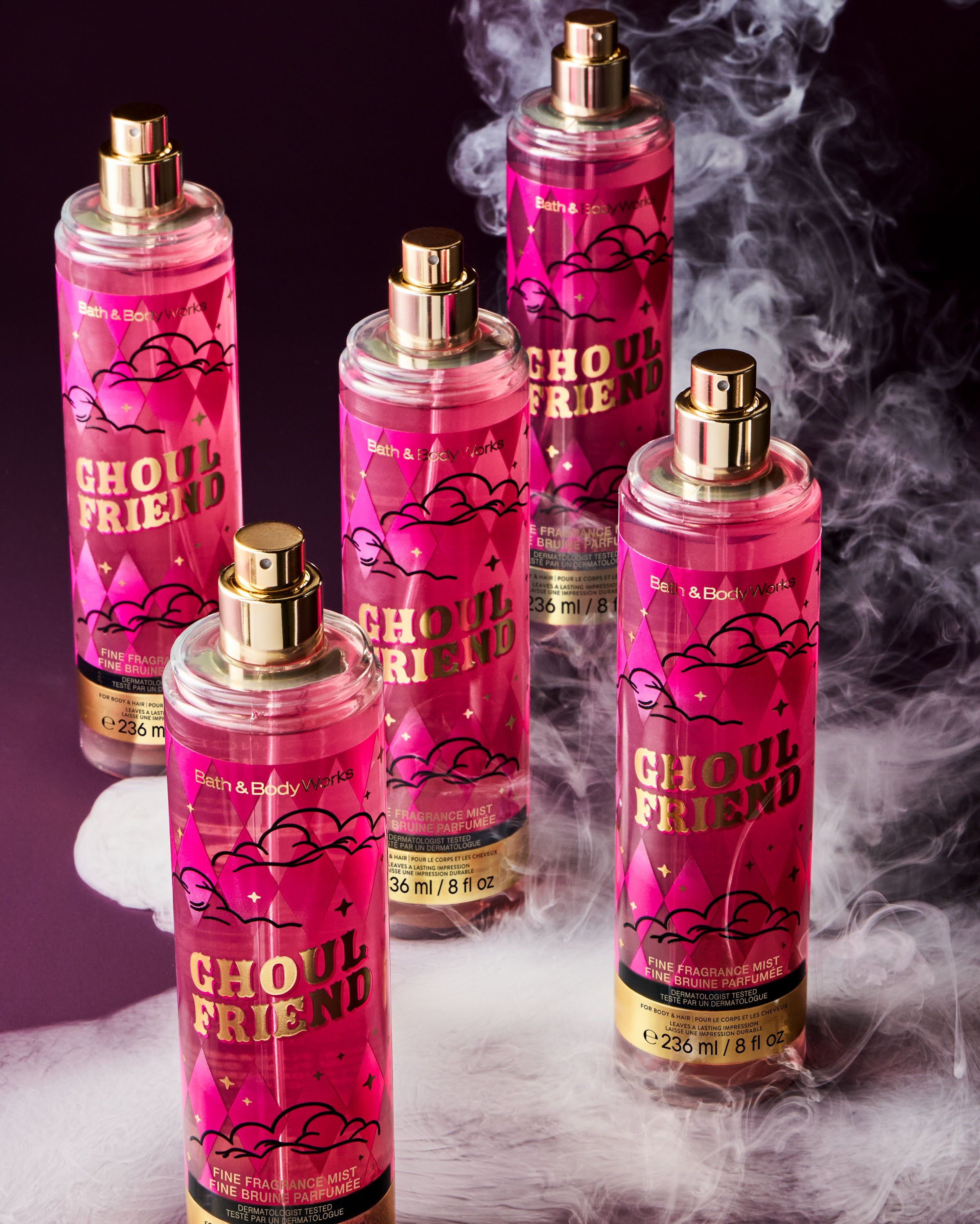 Vonná mlha Bath & Body Works Ghoul Friend v růžovém flakonu s rozprašovačem, 236 ml