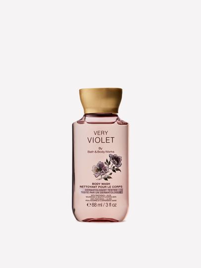Sprchový gel Very Violet Bath & Body Works s motivem fialek na etiketě