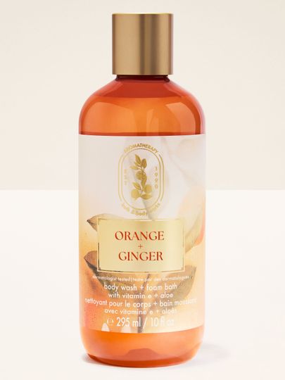 Sprchový gel Bath & Body Works Aromatherapy Orange + Ginger 295 ml v oranžové lahvi s uzávěrem.