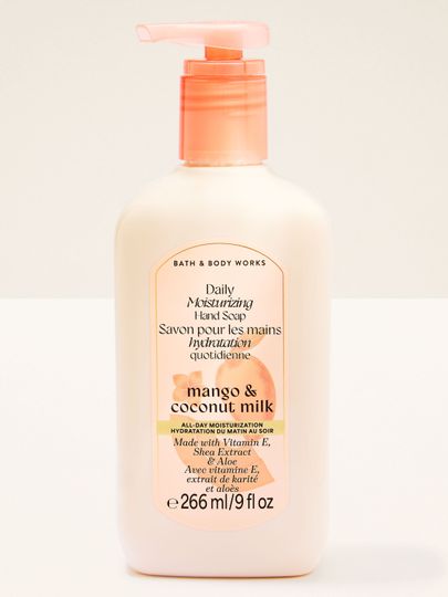 Hydratační mýdlo Mango & Coconut Milk s vitamínem E, aloe a bambuckým máslem pro každodenní péči.