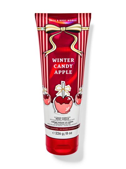 Tělový krém Winter Candy Apple Bath & Body Works s motivem karamelových jablek a zlaté mašle