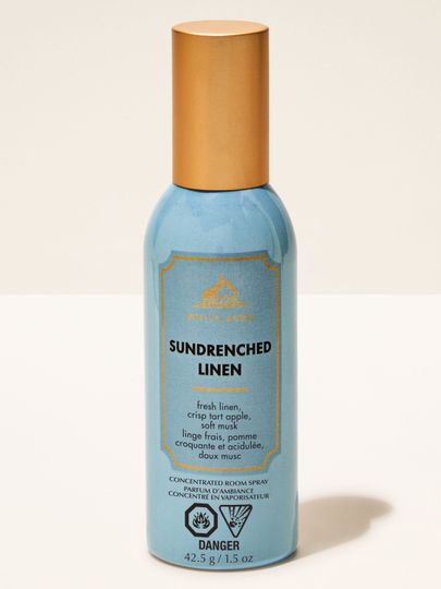 White Barn Sundrenched Linen – modrý room spray s tóny čistého prádla, jablka a jemného pižma.