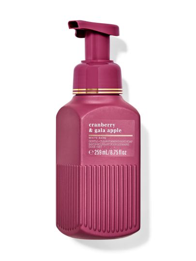 Pěnové mýdlo Cranberry & Gala Apple v bordovém obalu se svěží ovocnou vůní.