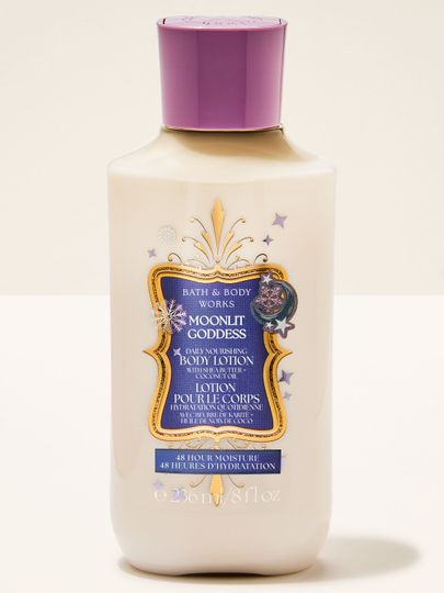 Tělové mléko Moonlit Goddess Bath & Body Works s fialovou sváteční etiketou