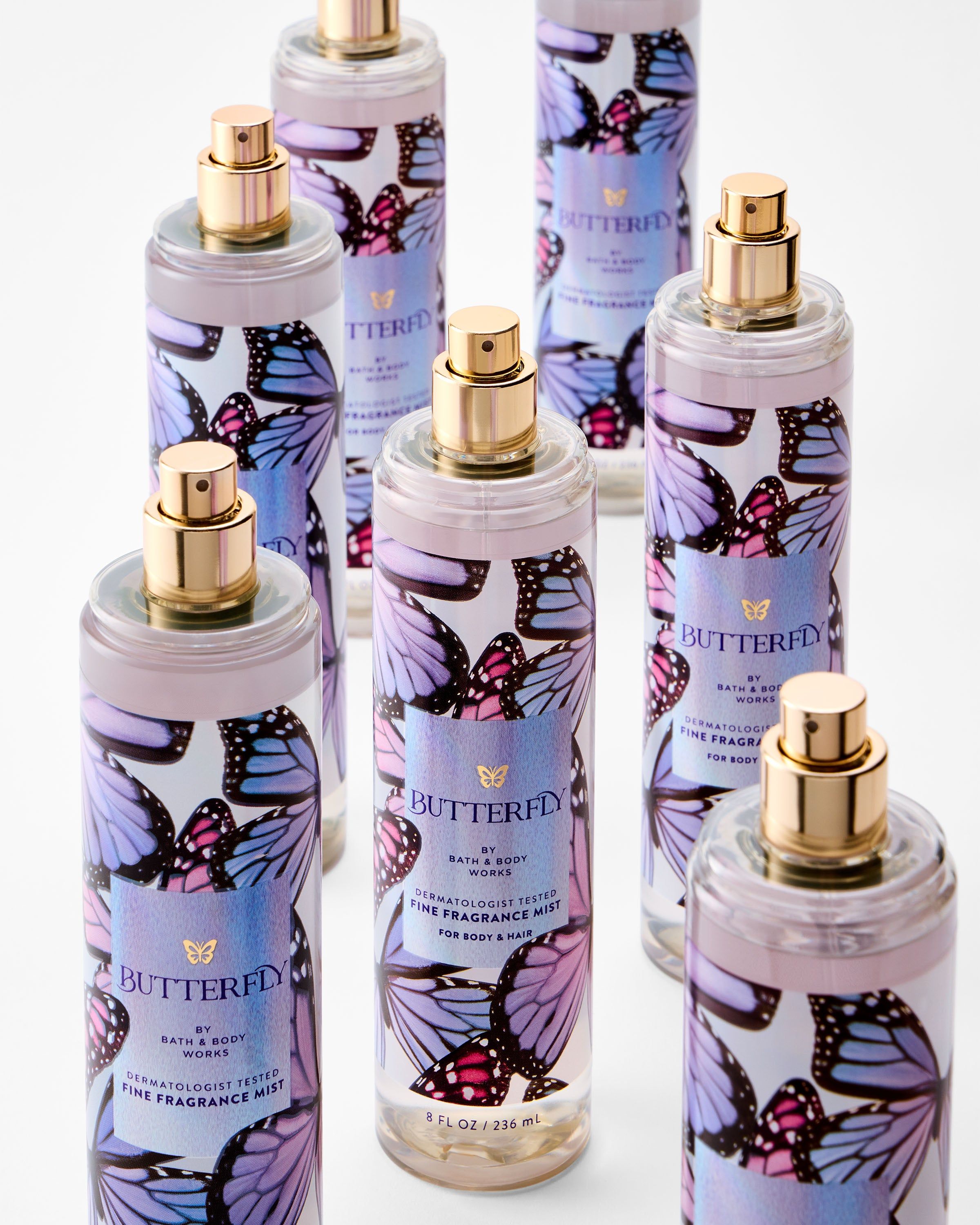 Tělová vonná mlha Butterfly Bath & Body Works, 236 ml, obal s motivem motýlů